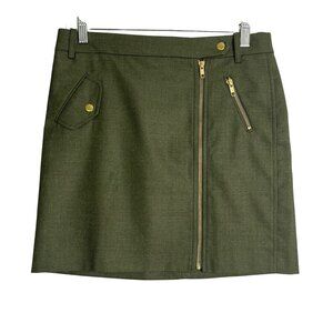 J. Crew Skirt Womens 0‎ Green Motorcycle Style Wool Mini Lined Zipper Moto